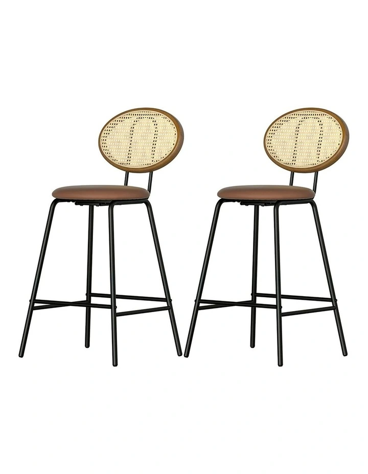 PU Leather Bar Stools x2 in Brown