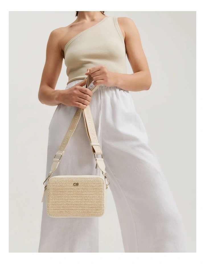 Woven Contrast Camera Bag in White