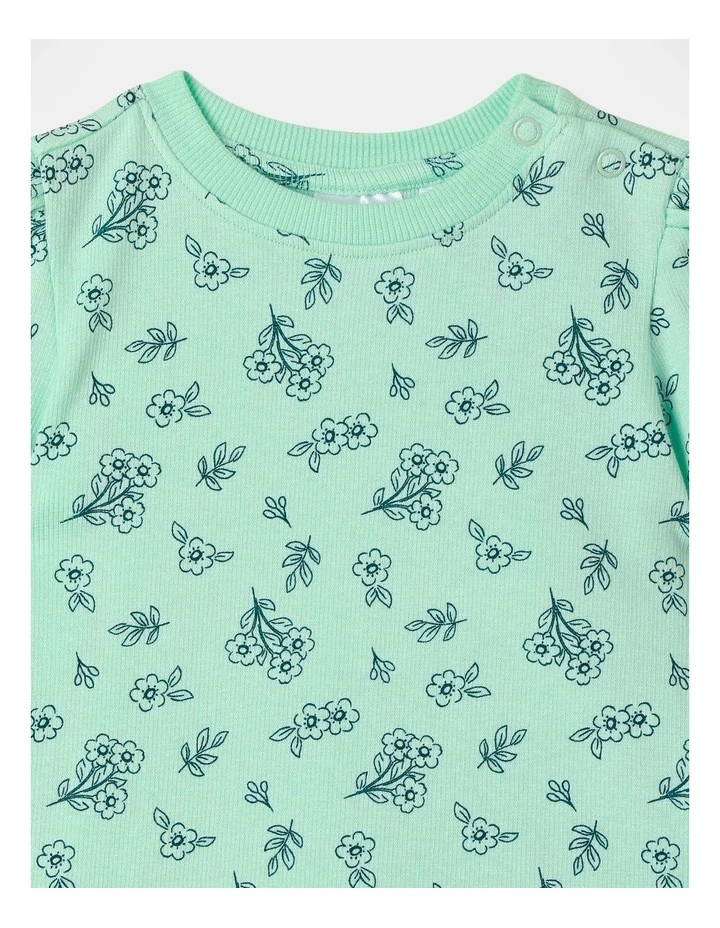 Flower Rib Pyjama Set in Light Green