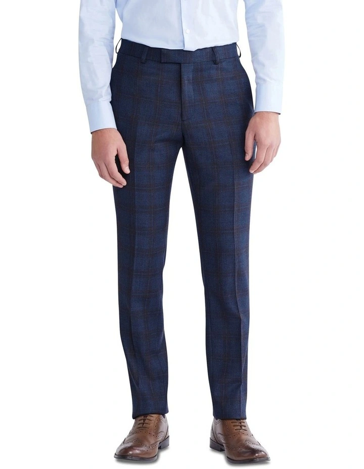 Wool Blend Textured Check Slim Suit Pant in Navy