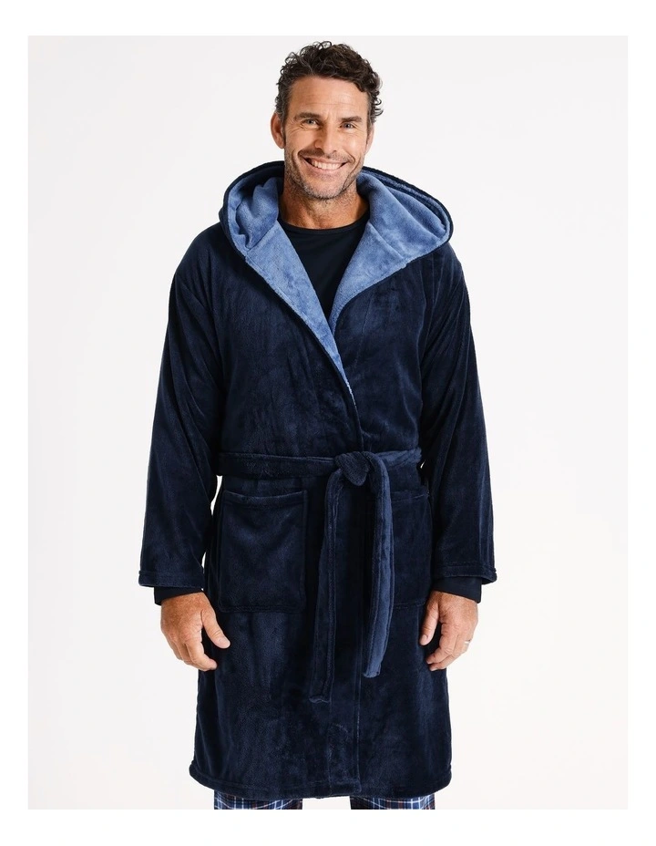 Hooded Robe in Navy