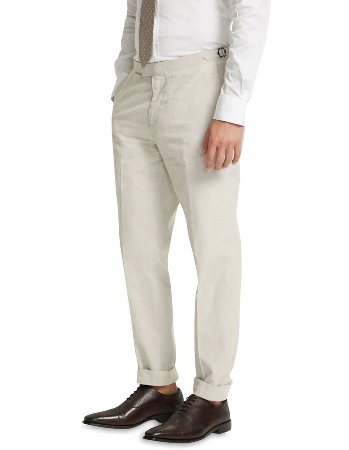 Byron Linen Blend Cuffed Trousers in Stone