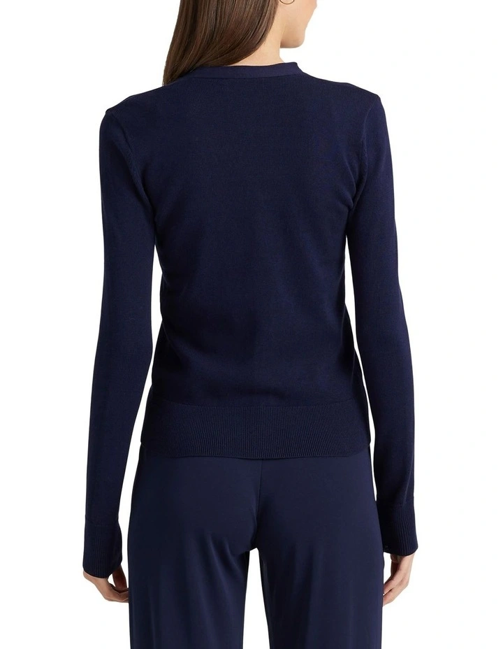 Cotton Blend Cardigan in Navy