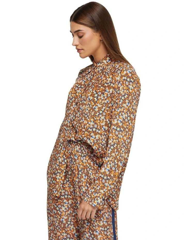 Petra Floral Print Shirt in Tan