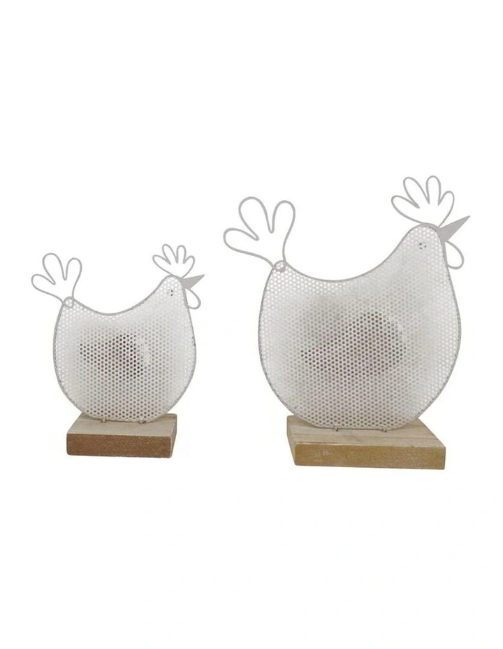 Wire Chook Ornaments Set of 2 in Distressed White