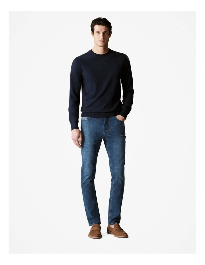 Merino Crew Neck Knit Sweater in Navy