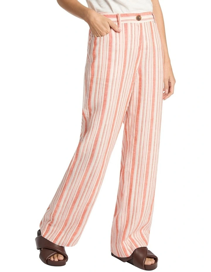 Sanna Striped Linen Pant in Tangerine/Multi