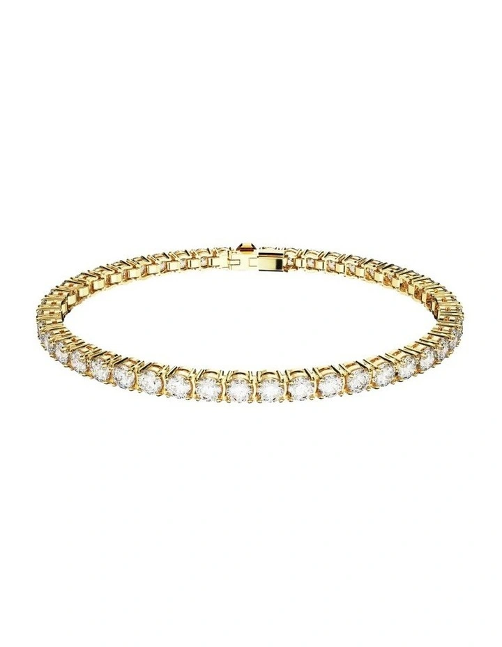 Matrix Tennis Bracelet Round Cut Small Gold-Tone Plated in White