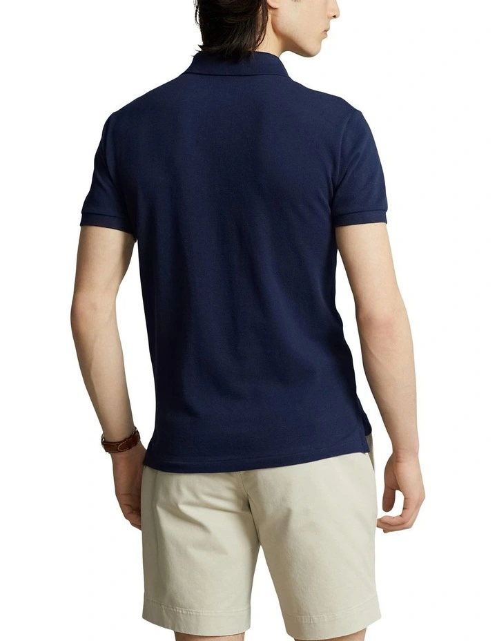 Custom Slim Fit Big Pony Mesh Polo Shirt in Navy