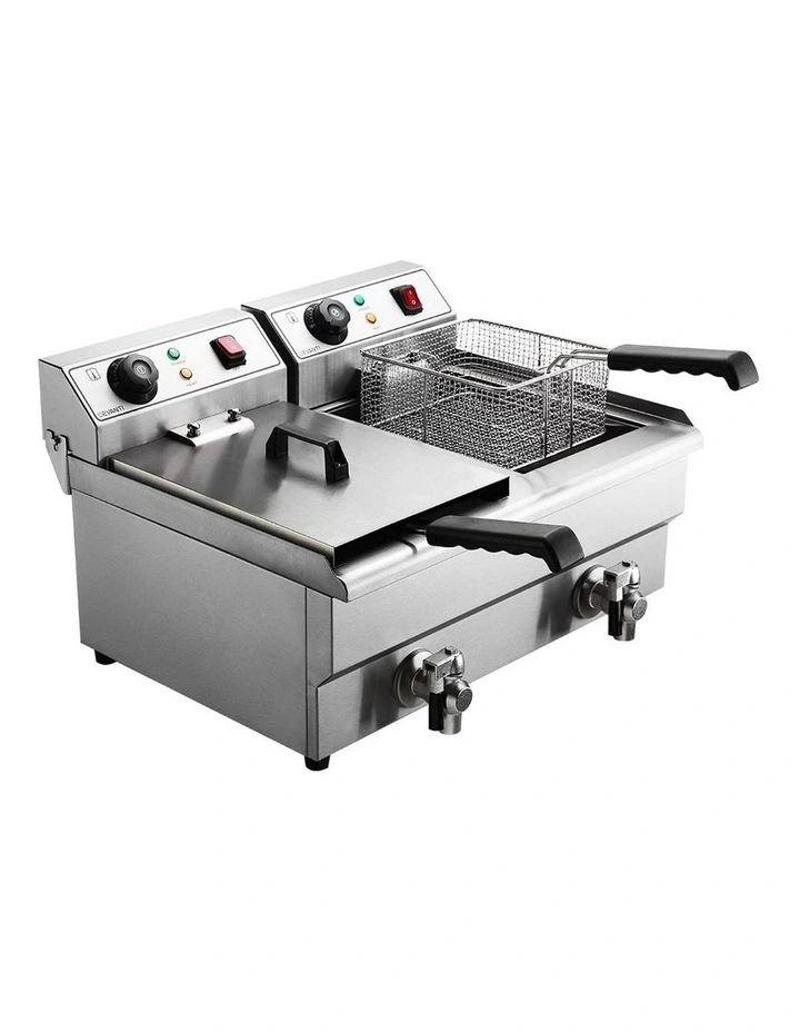 20L Electric Commercial Deep Fryer Double Baskets Oil Taps 6000W