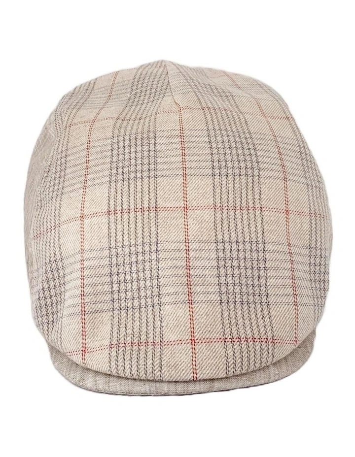 M by Flechet Check Panel Linen/Cotton Sports Cap in Beige