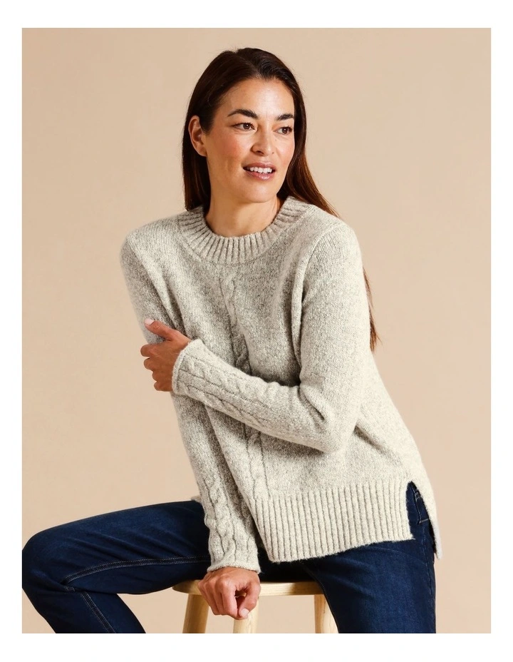 Recycled Polyester Blend Cable Cuff Jumper In Neutral