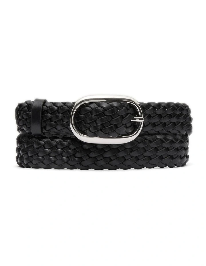 Kumru Woven Leather Belt in Black