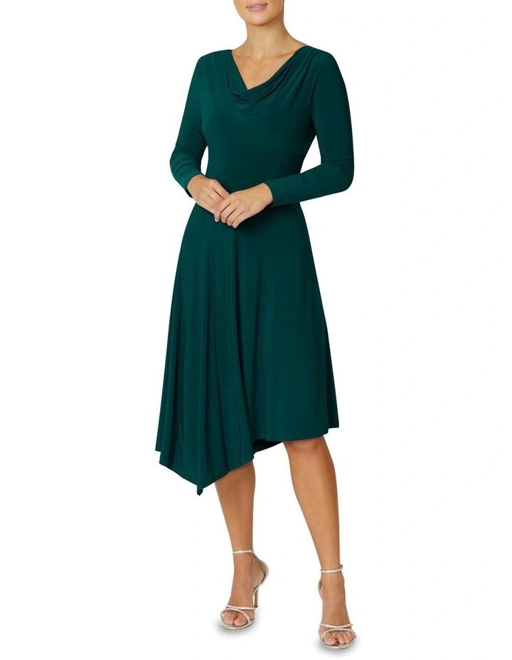 Casey Cowl Neck Jersey Dress in Teal
