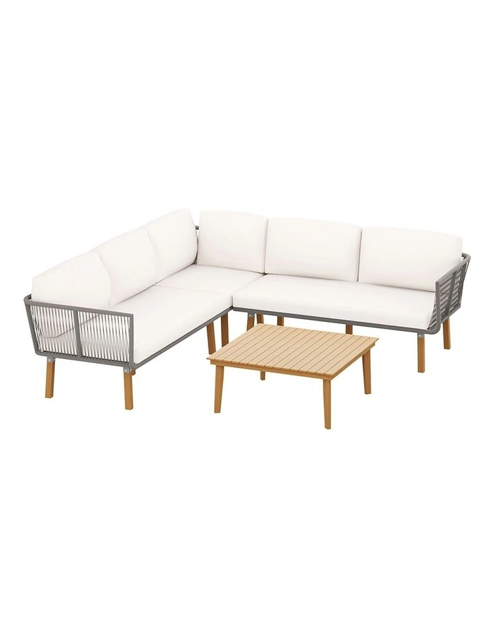 Wooden 5-Seater Outdoor Sofa Set in Dark Grey/Brown