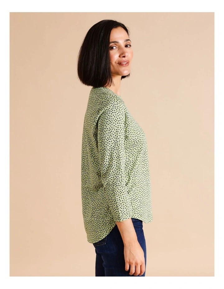Organic Cotton Wardrobe Staple 3/4 Sleeve Tee In Khaki Pebble Spot