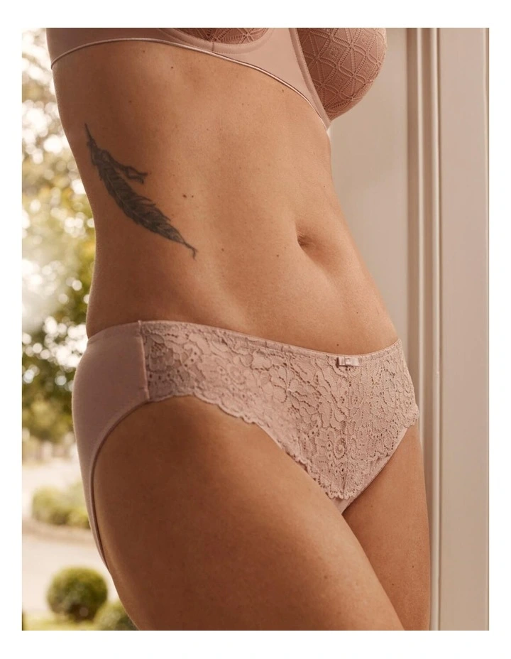 Lace Stretch Cotton Hicut Brief in Black