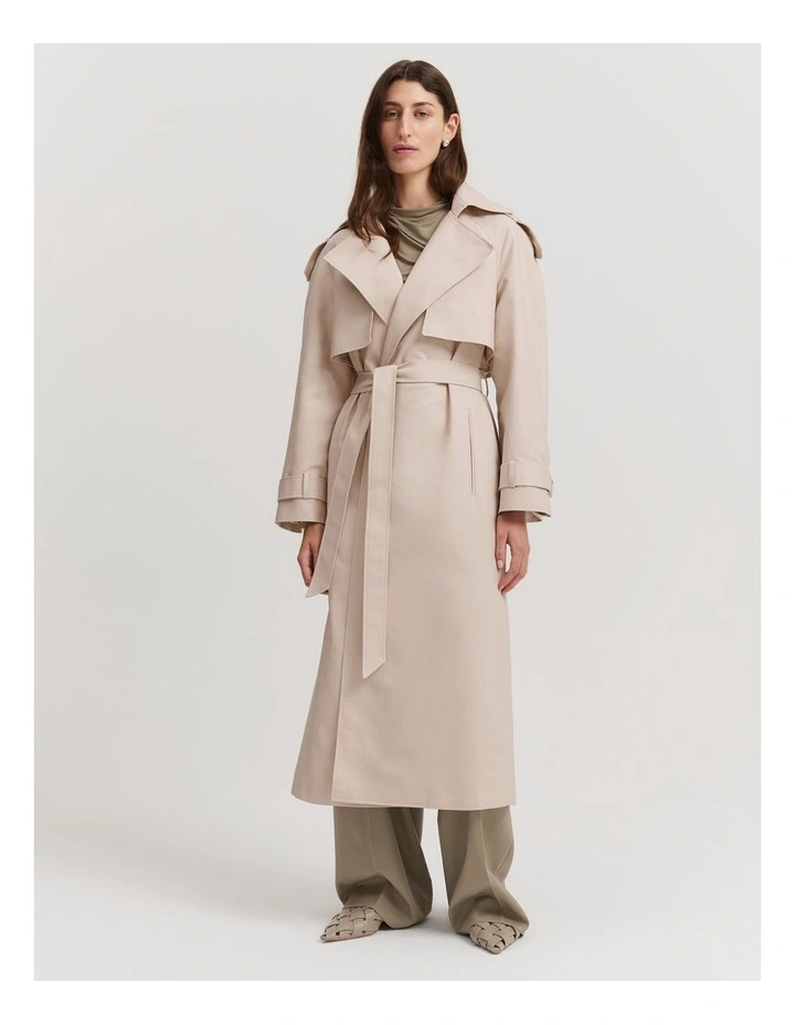 Organically Grown Cotton Trench Coat in Stone