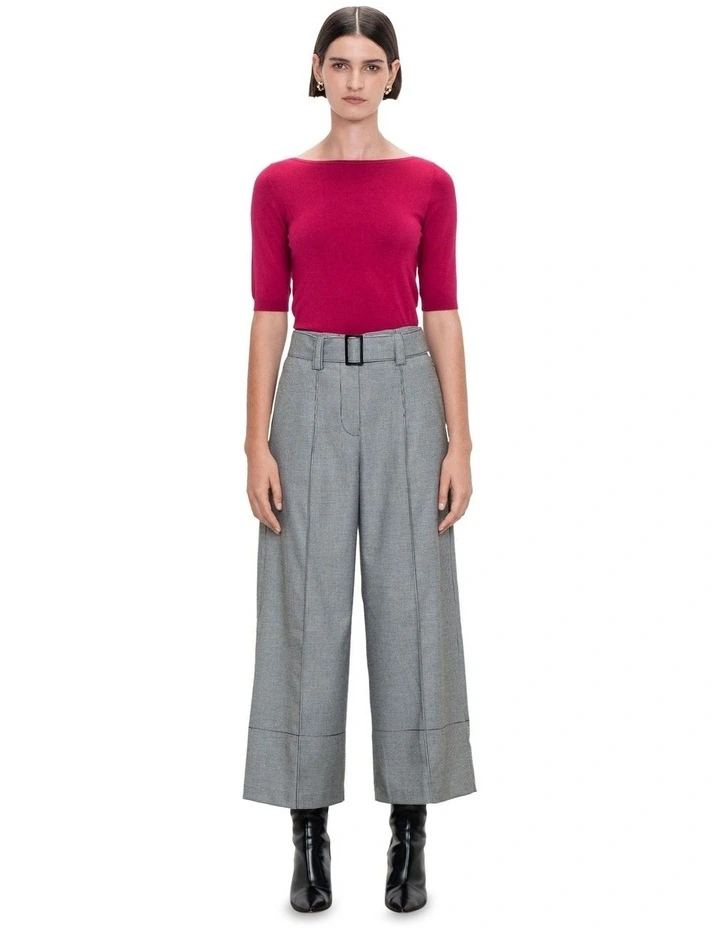 Elbow Sleeve Slash Neck Knit Top in Fuchsia