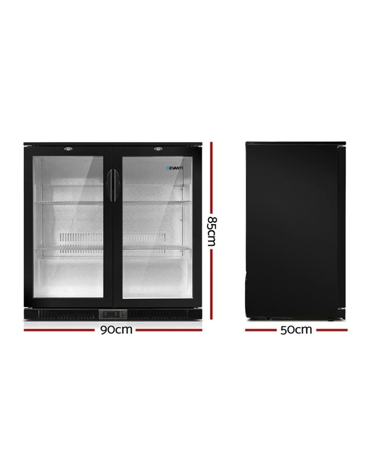 2 Glass Door Bar Fridge Black BF-E-198L-BK