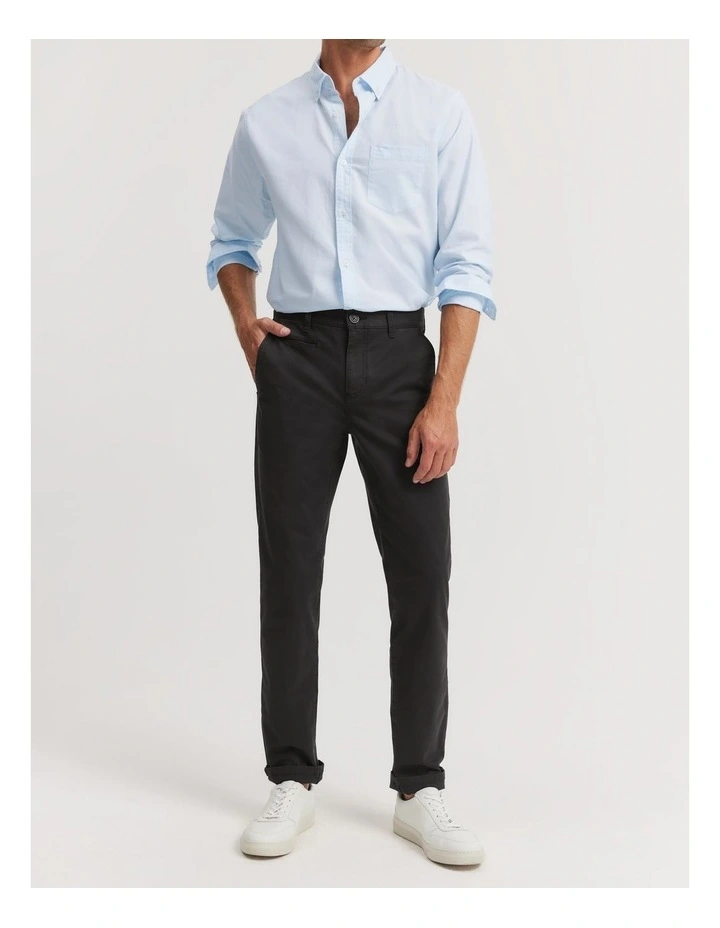 Verified Australian Cotton Tapered Fit Stretch Chino in Washed Black