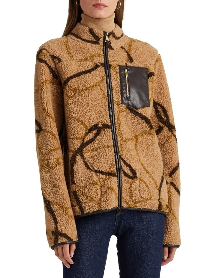 Belting Motif Fleece Jacket in Beige