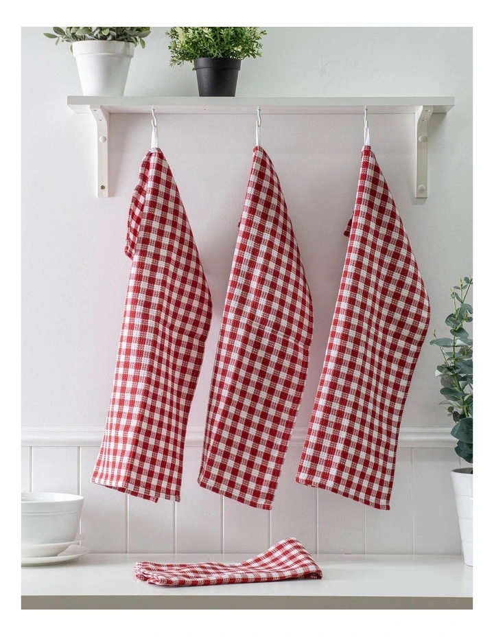 Waffle Kitchen Towel 4 Pack in Red