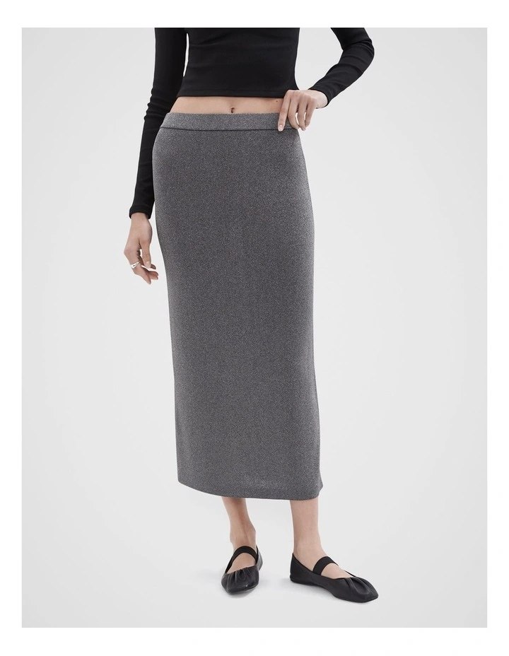 Metallic Knit Skirt in Charcoal