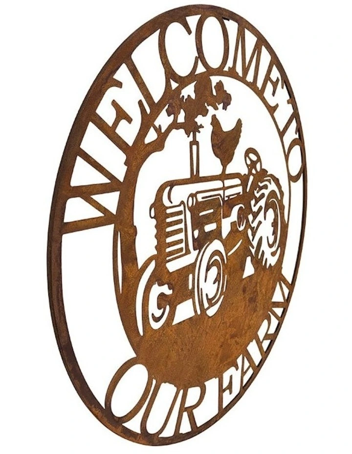 Welcome to Our Farm Round Laser Cut Wall Art 60cm in Rust