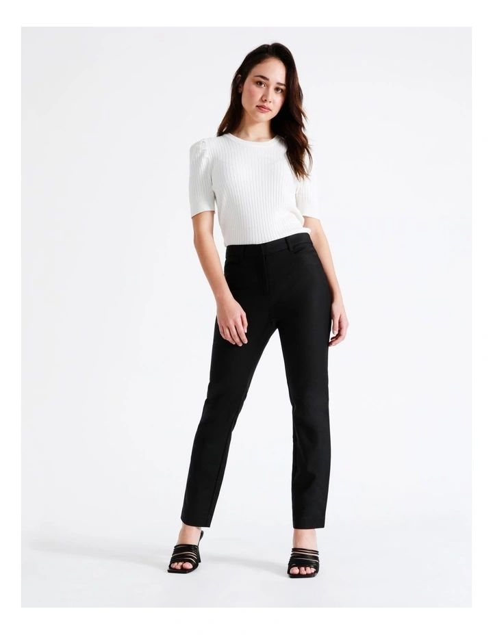Maya Mid Rise Cropped Organic Blend Cotton Sateen Pants In Black