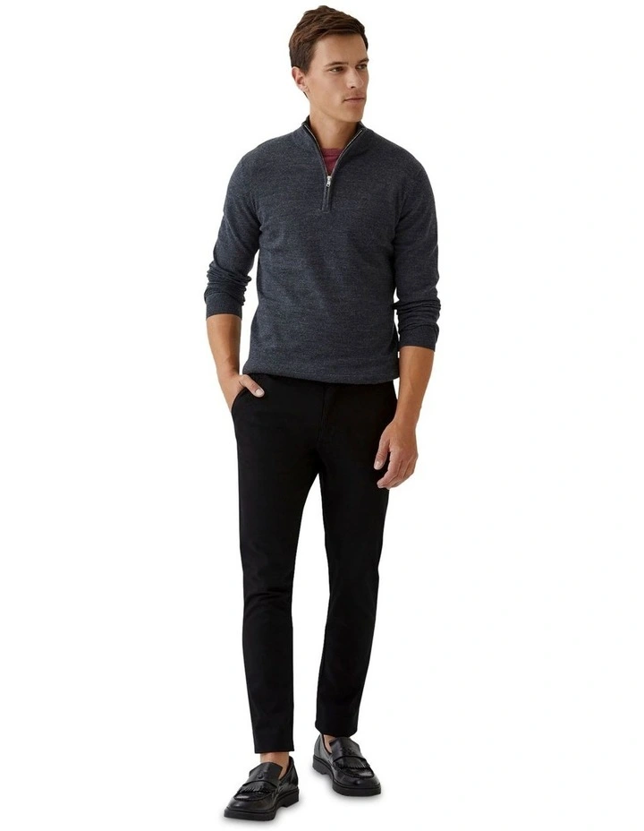 Zip Neck Merino Wool Knit in Charcoal