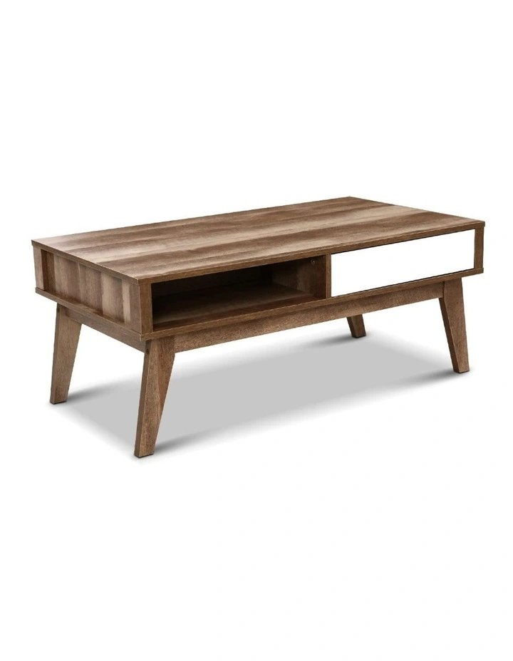 Coffee Table 2 Storage Drawers Open Shelf Scandinavian Wooden White