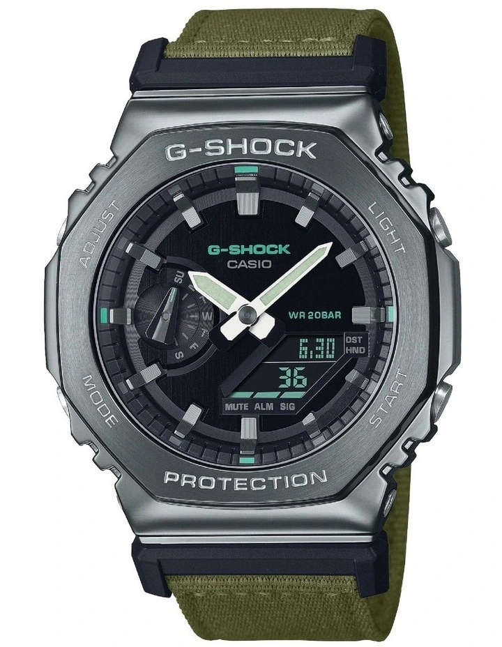 Cloth Band/Stainless Steel Watch in Camo Green/Silver
