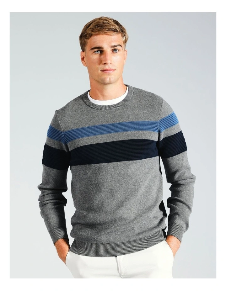 Ethan Engineered Stripe Knit in Grey