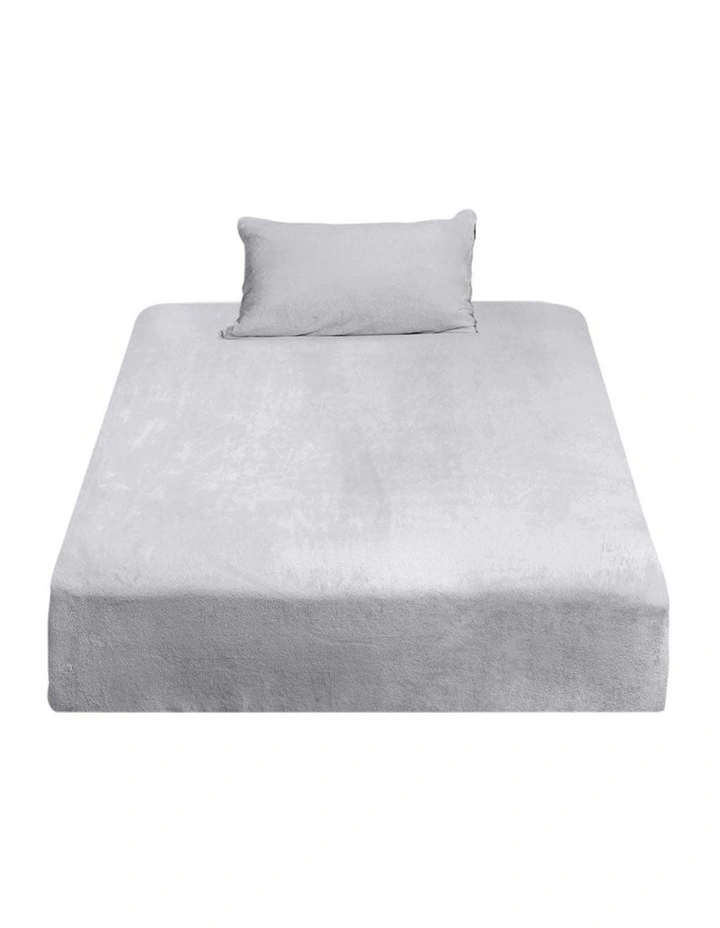 Single Size Fitted Bed Sheet Set Pillowcase in Silver