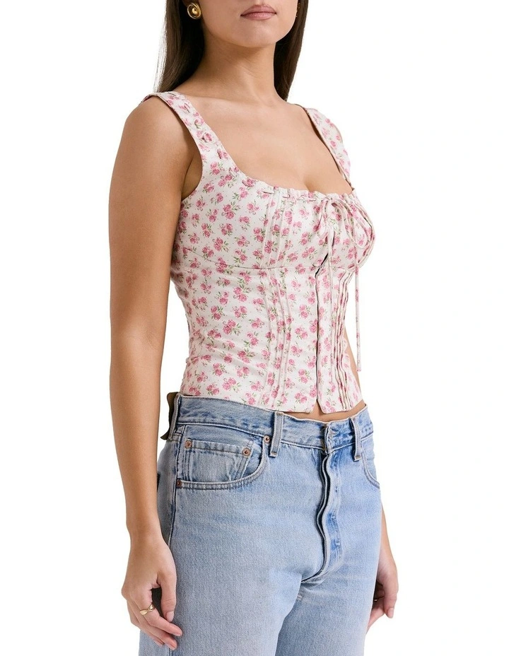 Chicca Print Top in White Rosebud