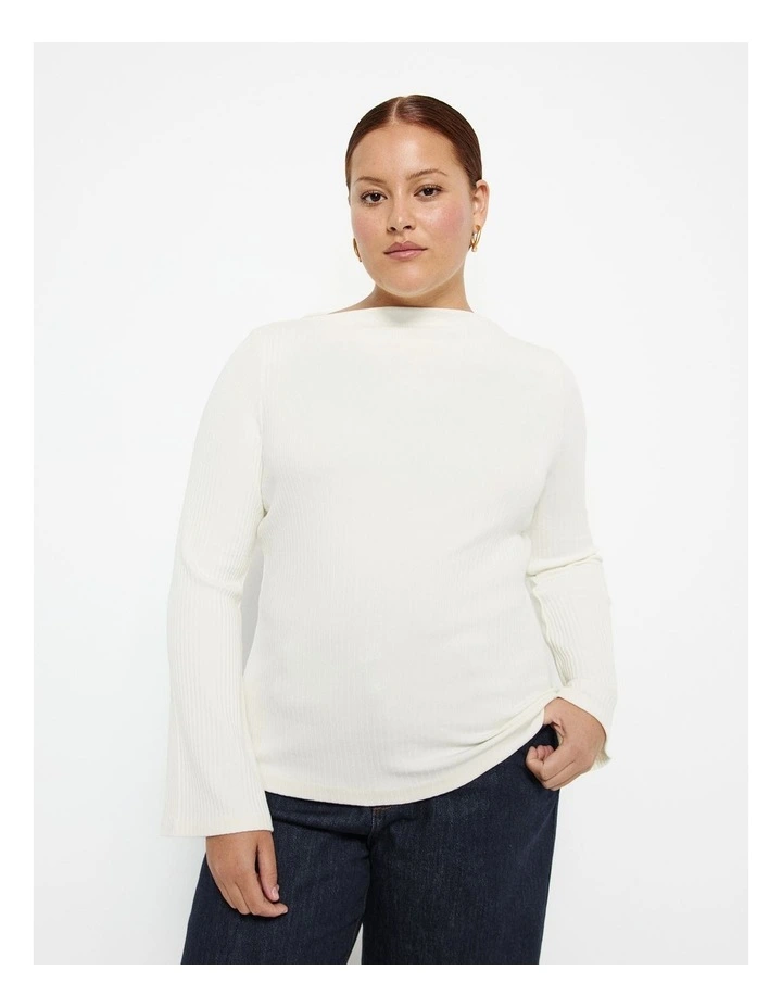 Long Sleeve Rib Top in Ecru