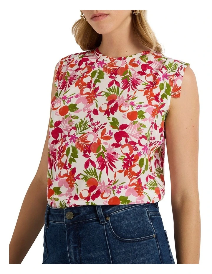 Fruit My Shot Silk Top in Ivory Multi