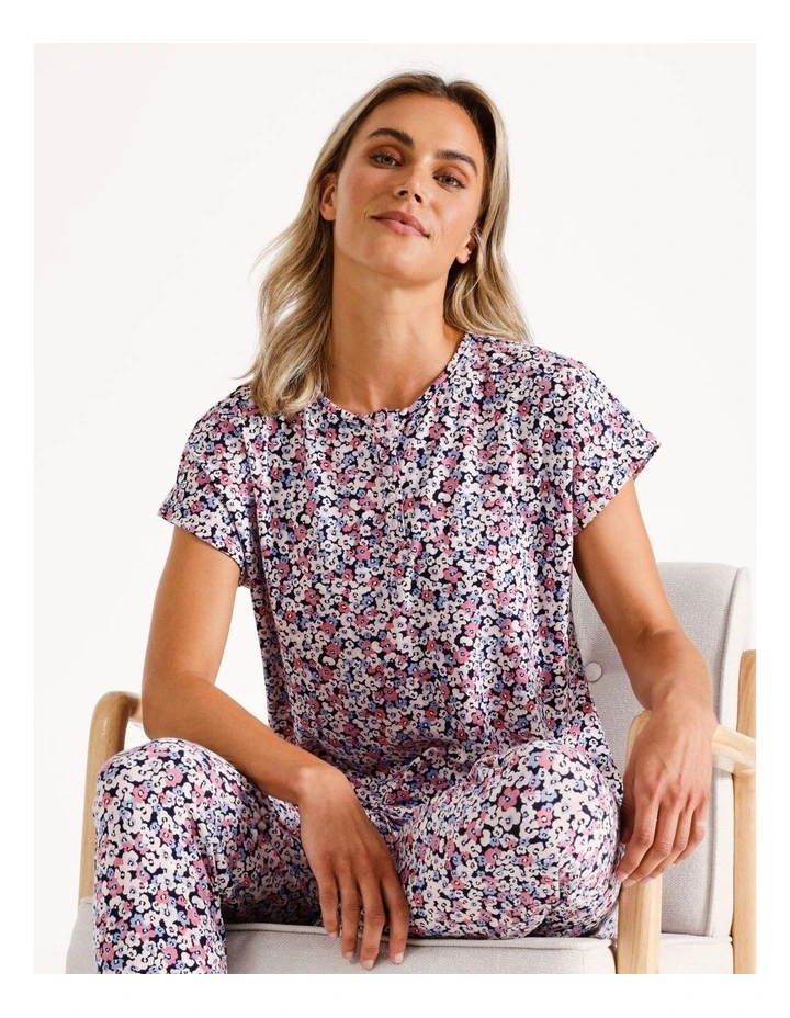 PVE Placket Tee in Navy Floral
