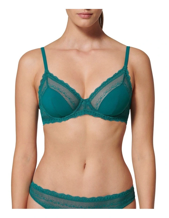 Destinee Plunging Underwired Bra in Pavo Blue