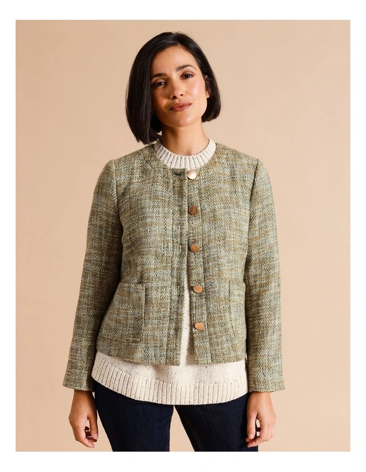Lined Check Button Front Jacket In Blues/Bronze