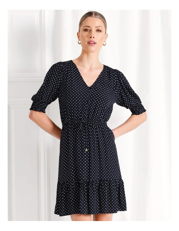 Shirred Detail Mini Dress in Navy