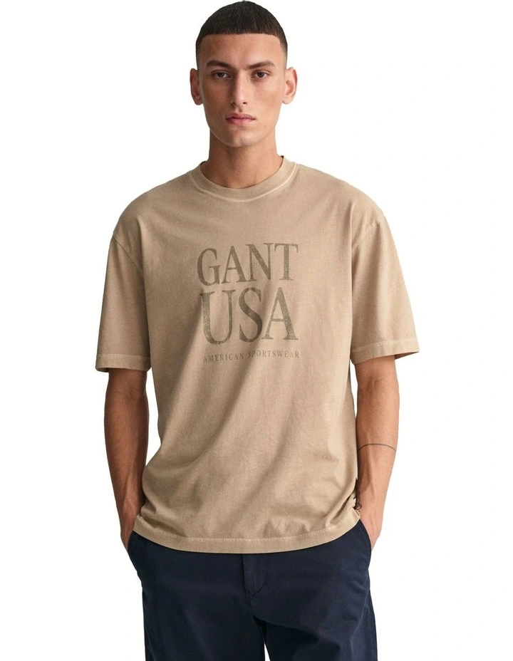 Sunfaded GANT USA T-shirt in Concrete Beige