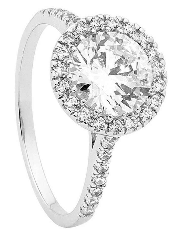 Halo Large Cubic Zirconia Sterling Silver Ring