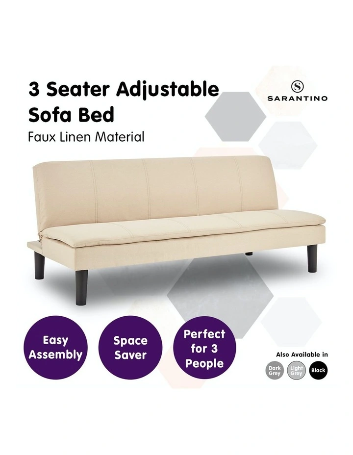 New Sarantino 3 Seater Sofa Bed Lounge Couch Modular Home Furniture Linen Beige