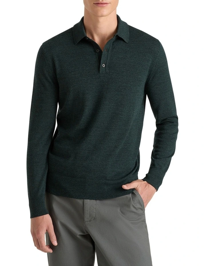 Fraser Ashby Polo Knit in Racing Green Melange