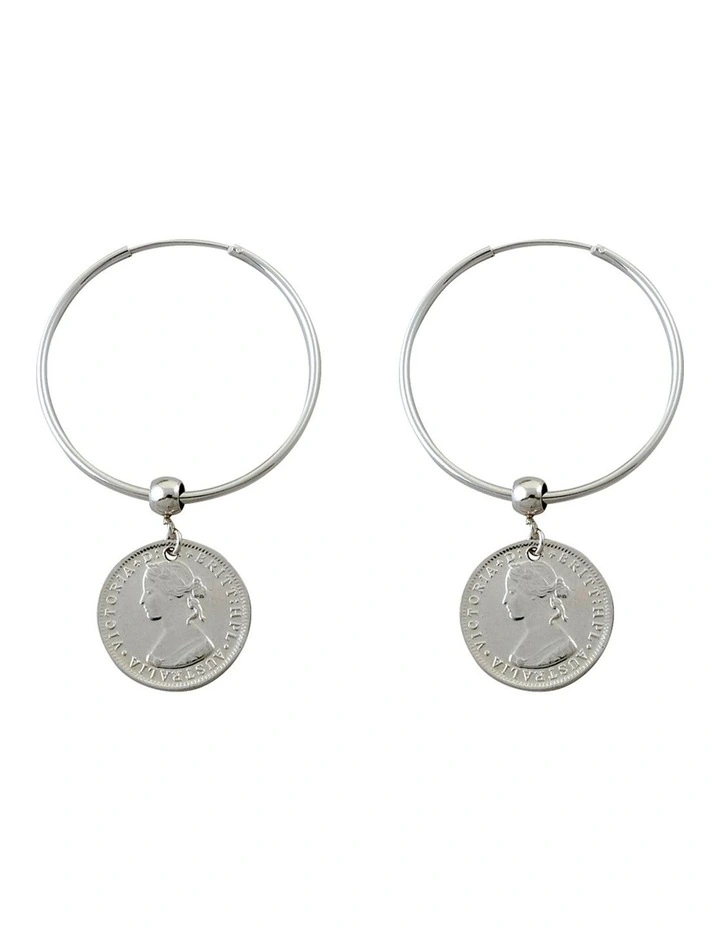 Australian Token Coin Silver Hoop Earrings