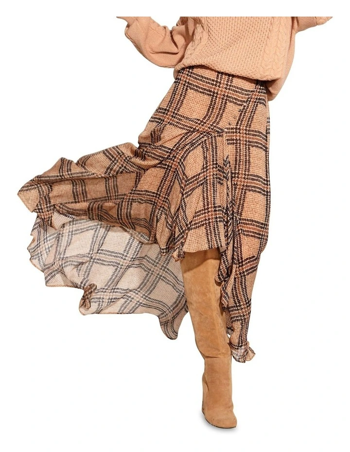 Something Beautiful Midi Skirt in Houndstooth Check