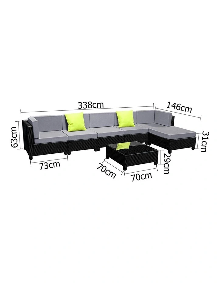 7 Piece PE Wicker Outdoor Furniture Set Black