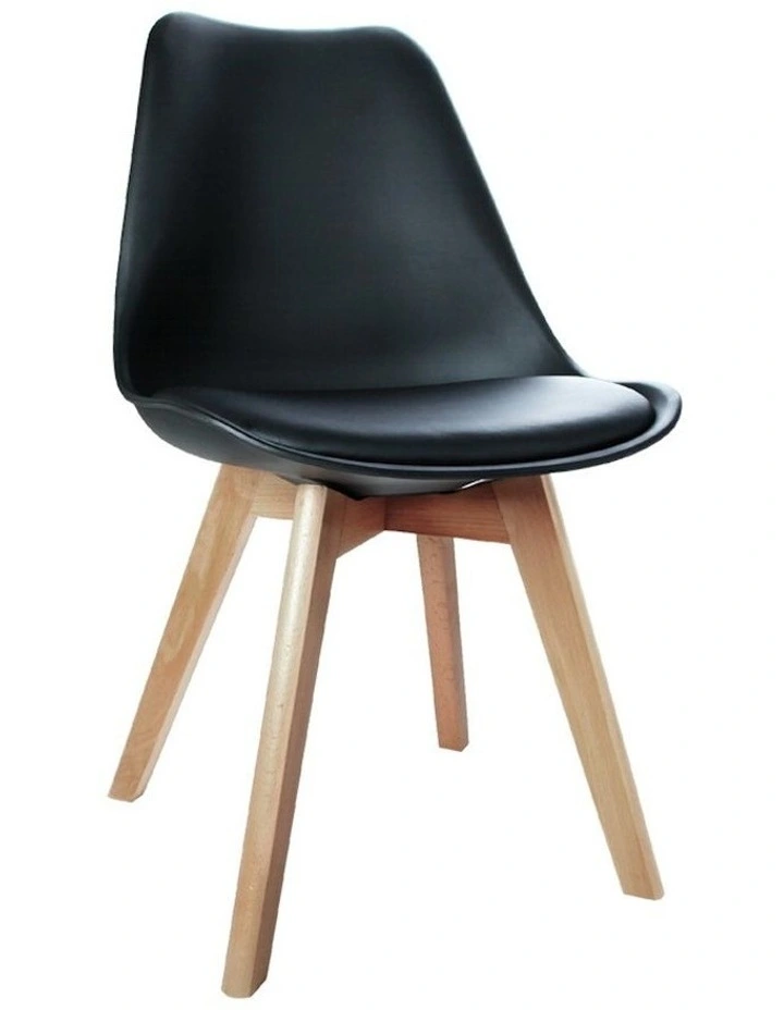 Dining Chairs Leather Plastic DSW Replica Wooden Set of 4 in Black